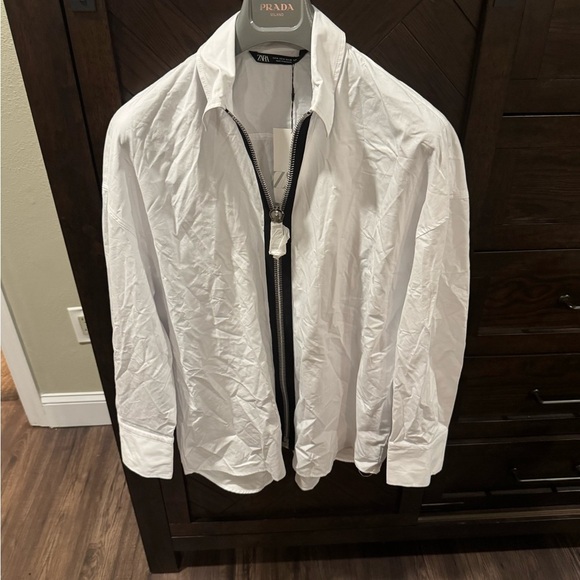 NWT Zara oversized button down with zipper detail sz M - Picture 1 of 4
